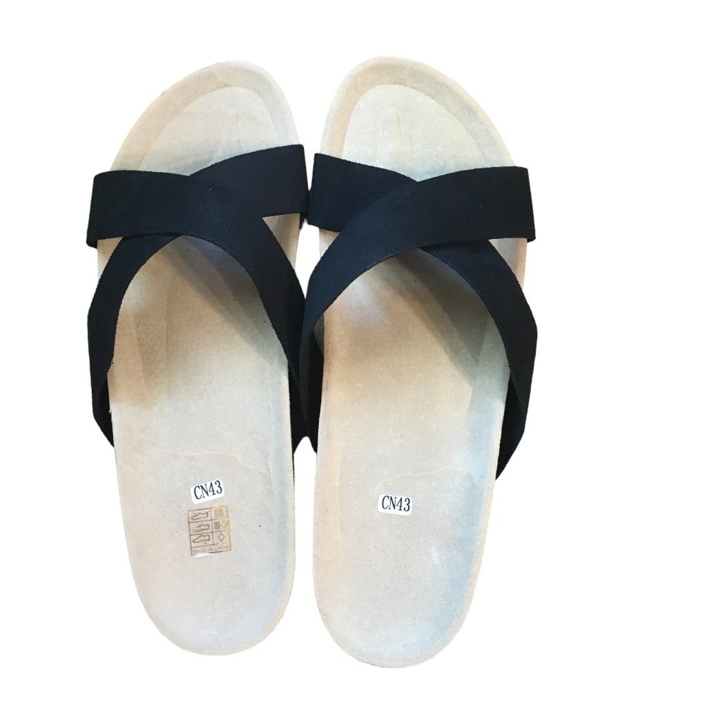 SHIEN Black Flats for Women Criss Cross Plain Faux Suede Open Toe Slide Size 10